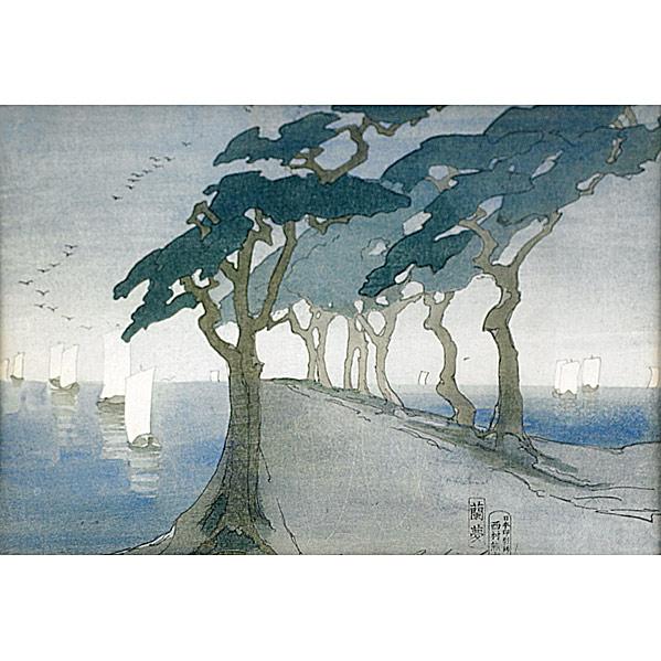 Appraisal: BERTHA LUMColor woodblock print Pines by the Sea framed Signed