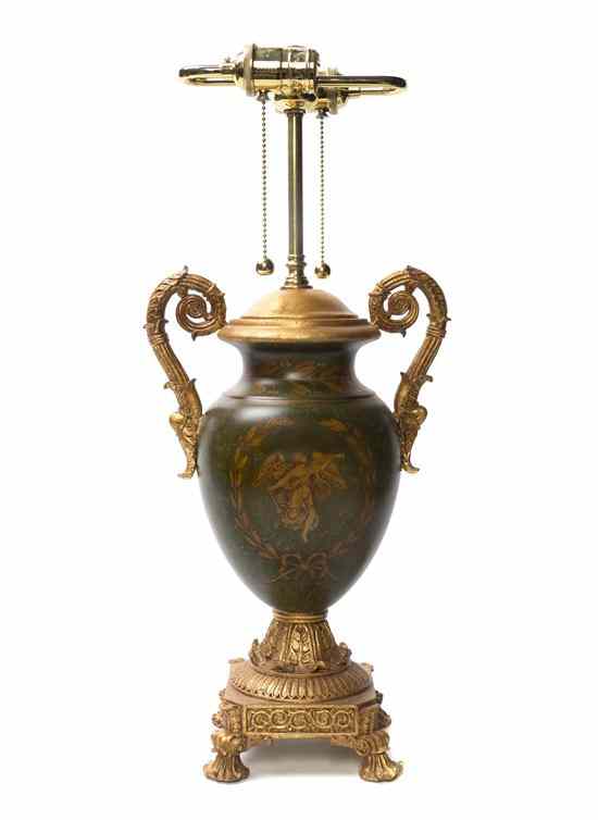 Appraisal: A Painted and Parcel Gilt Table Lamp the urn form