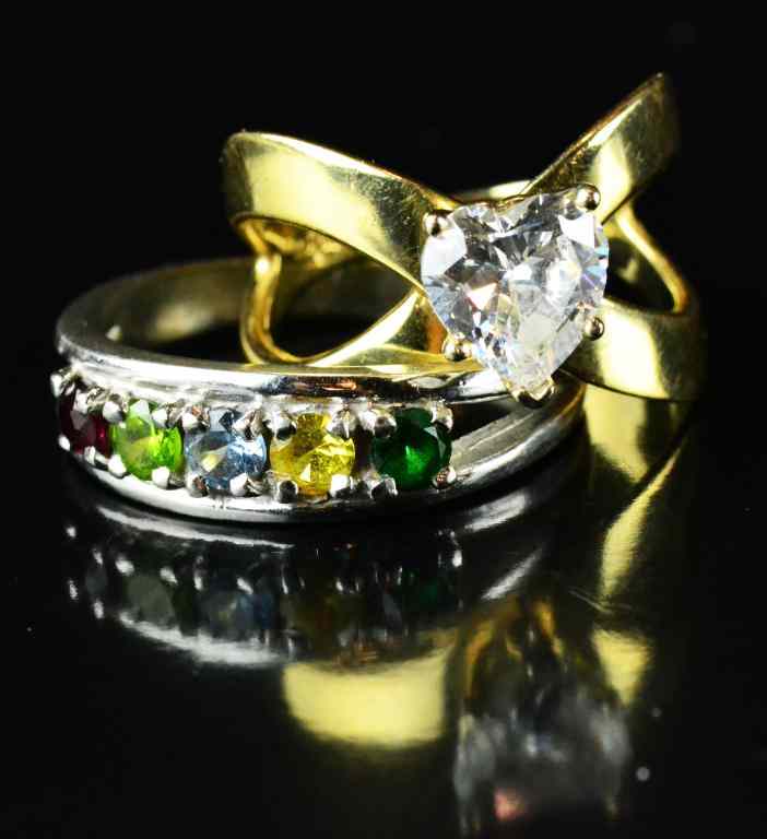 Appraisal: K Gold CZ Ring with Mother's RingA heart-shaped cubic zirconium