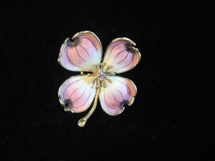 Appraisal: Dogwood enamel flower pin early th century Pink and yellow