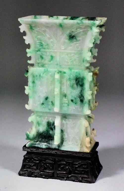 Appraisal: A Chinese jadeite ''Fanghu'' shaped vase after a Shang Dynasty