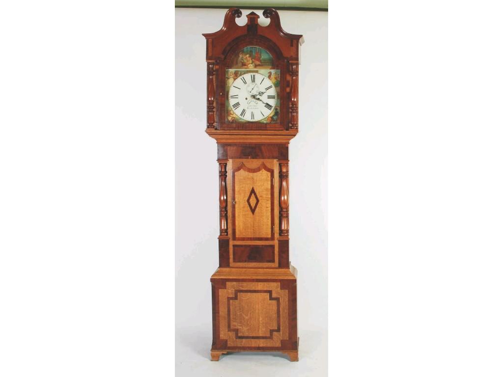 Appraisal: EARLY NINETEENTH CENTURY OAK AND MAHOGANY LONGCASE CLOCK signed Hurt