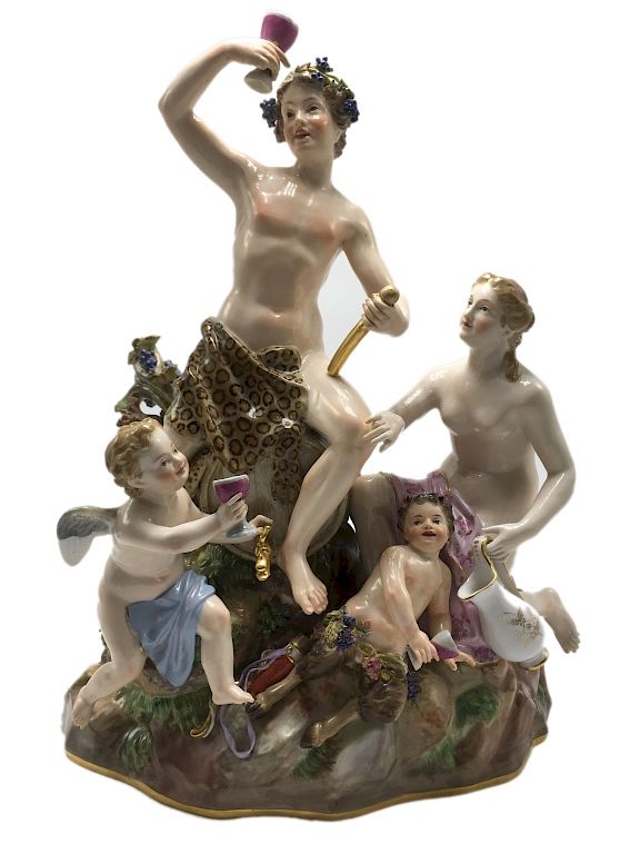 Appraisal: Meissen Bacchus Attendants on Wine Press Group th Century H