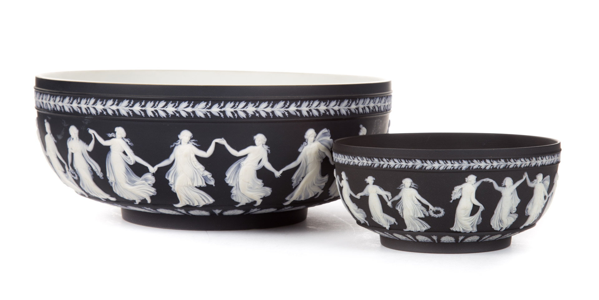 Appraisal: Two Wedgwood black and white jasperware bowls th century larger