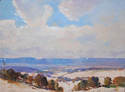 Appraisal: RUBERY BENNETT - LANDSCAPE OIL ON CARD X CM