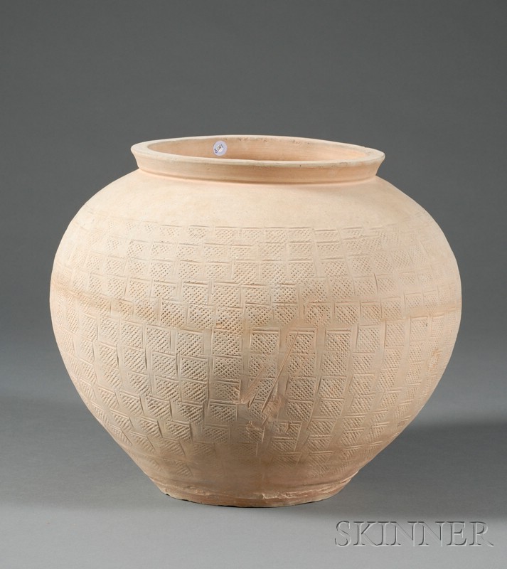 Appraisal: Stoneware Jar China Chou period th century B C stamped