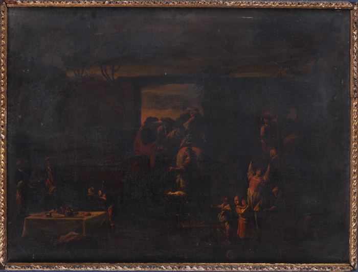 Appraisal: CONTINENTAL SCHOOL ALLEGORICAL SCENE WITH HORSE AND RIDERS Oil on