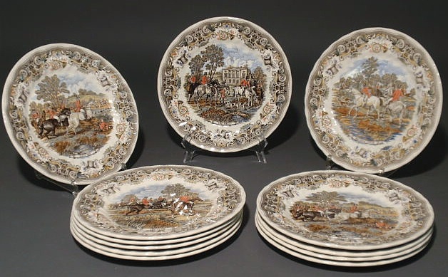 Appraisal: Churchill porcelain service plates set of twelve with Herrings Hunt