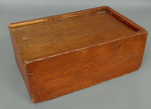 Appraisal: Large pine candle box early th c with a slide-lid