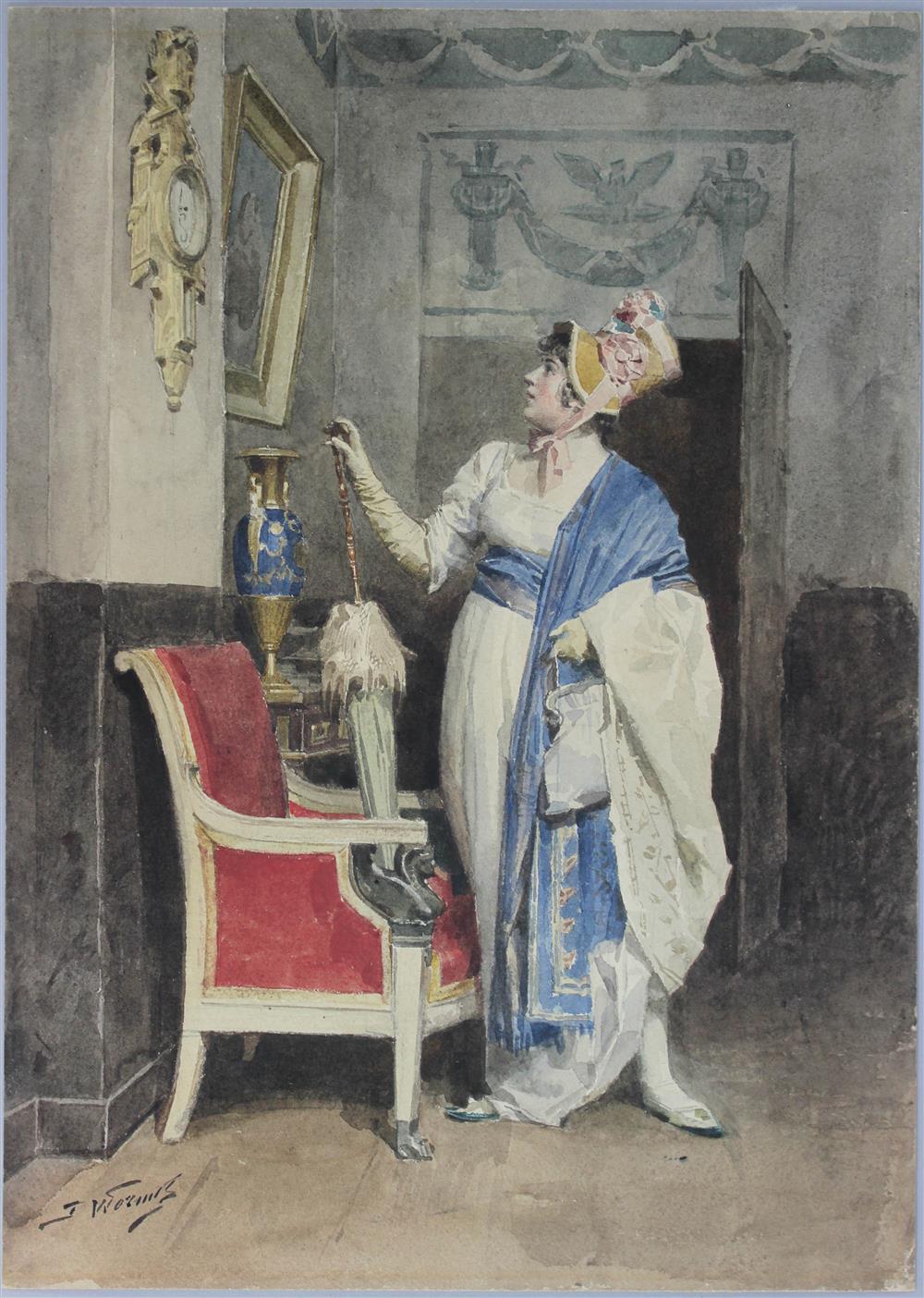 Appraisal: JULES WORMS FRENCH - LADY IN EMPIRE DRESS Watercolor on