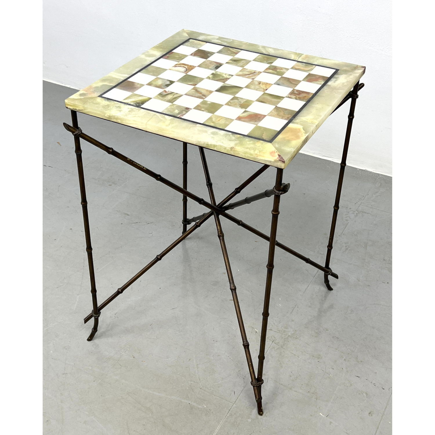 Appraisal: Onyx Top Game Board Table with Faux wrapped Bamboo Metal