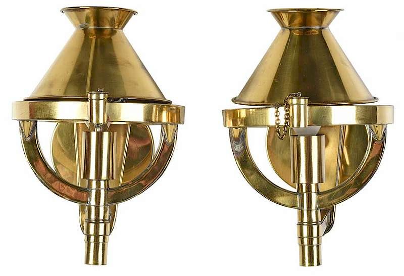 Appraisal: Pair Brass Ship Sconces with removable brass shades electrified in