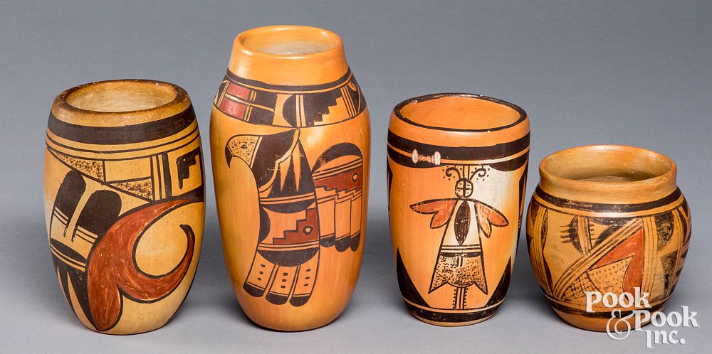 Appraisal: Group of Hopi Indian polychrome pottery jars Group of Hopi