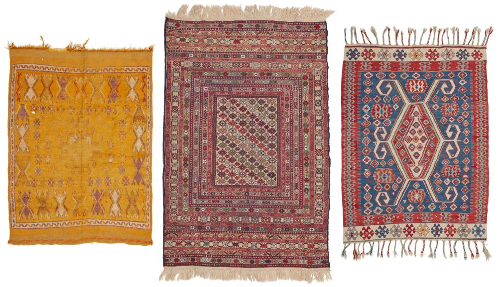 Appraisal: A group of three Afgan flatweave rugs th Century Each