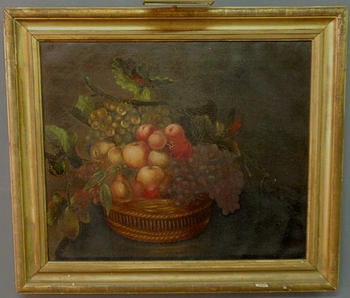 Appraisal: Oil on canvas still life painting of a basket of