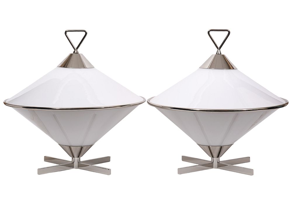 Appraisal: Pr White Chrome Retro Space Age Table Lamps Pair of