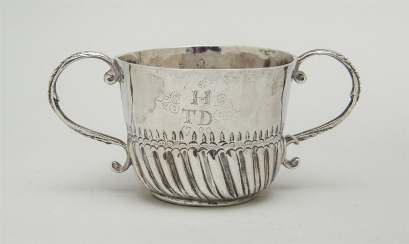 Appraisal: CHARLES II STYLE MONOGRAMMED SILVER TWO-HANDLED CUP Bearing maker's mark