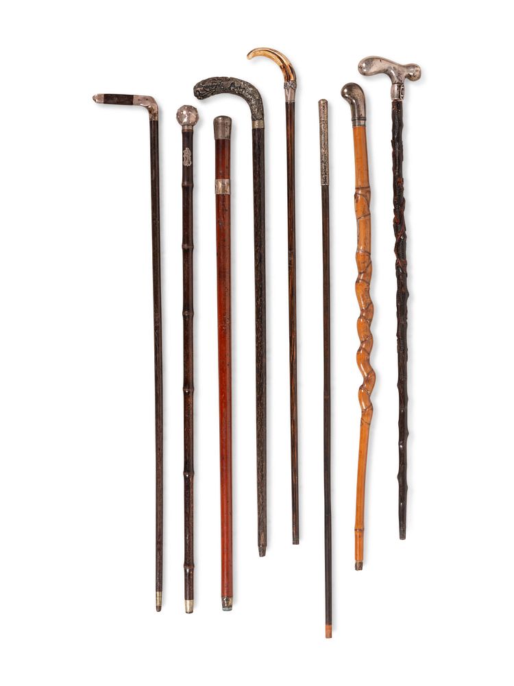 Appraisal: A Collection of Eight Silver and Silvered Metal Canes and