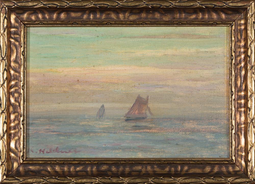 Appraisal: Knute Heldner Swedish Louisiana - Untitled Seascape With Boats oil