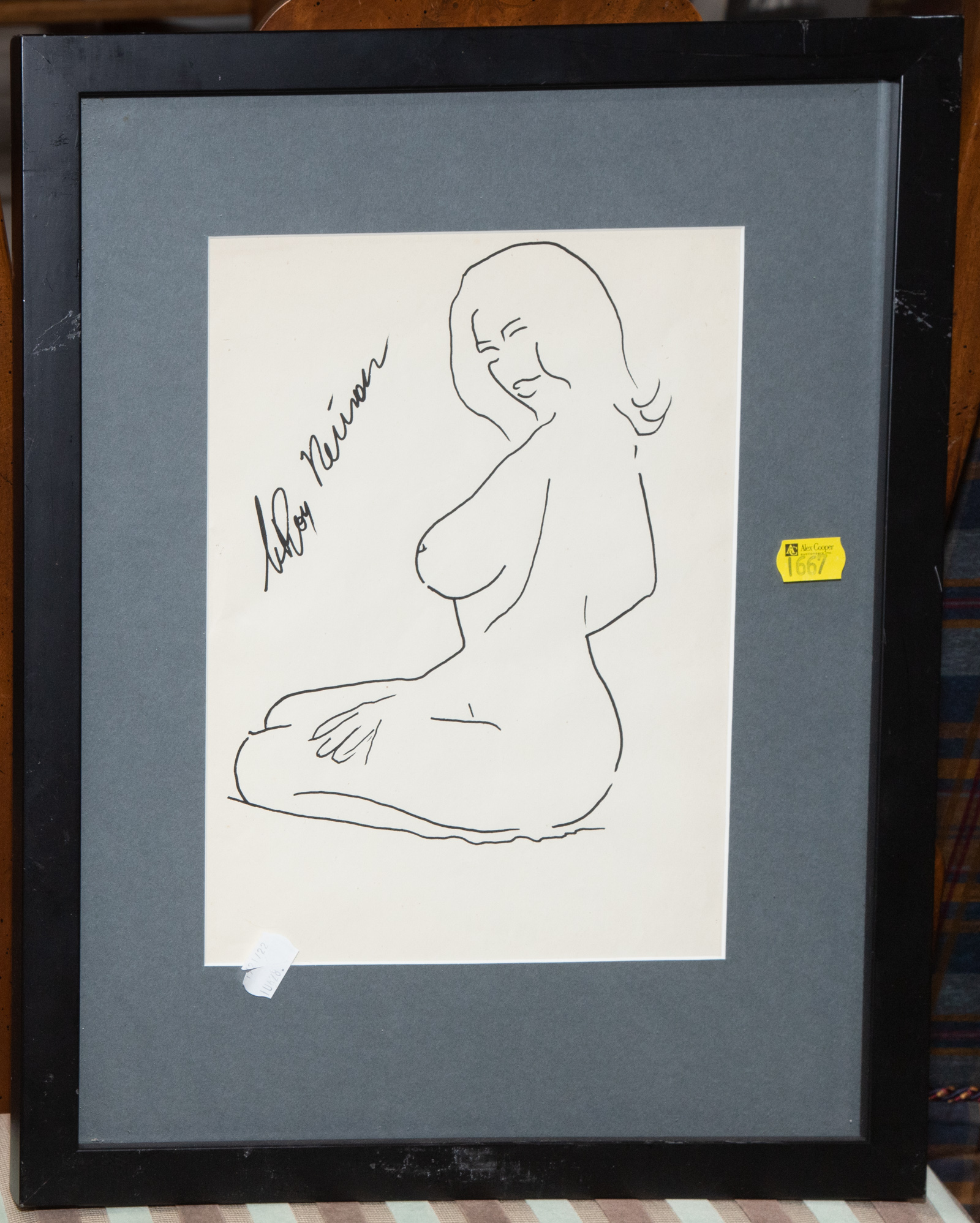 Appraisal: FRAMED IMAGE OF A NUDE WOMAN PEN AND INK Signed