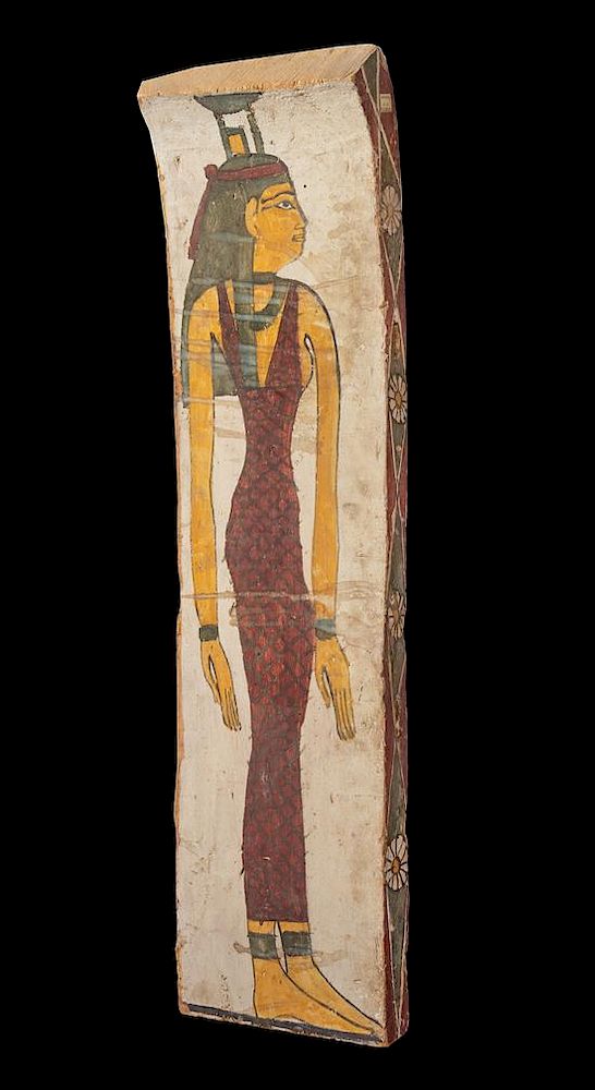 Appraisal: An Egyptian Painted Wood Coffin Panel Height inches An Egyptian