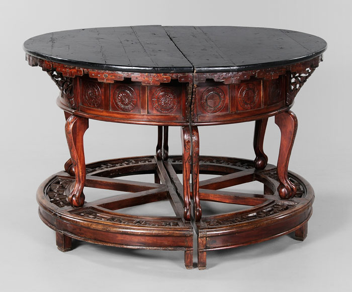 Appraisal: Pair Demilune Tables Chinese th century black-lacquered tops with cloud