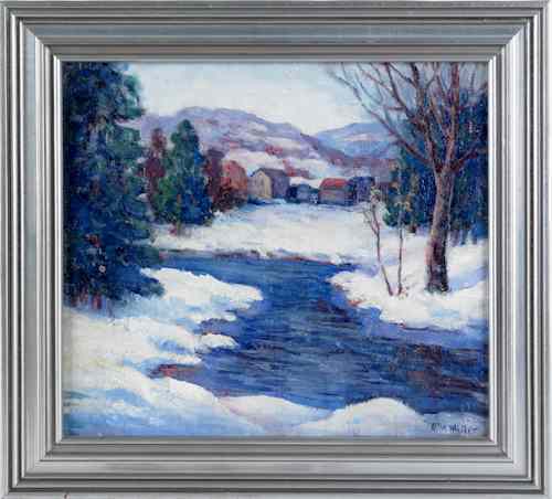 Appraisal: Oil on canvas winter landscape early th c signed Ella