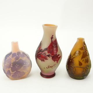 Appraisal: Collection of Three Galle Cameo Glass Miniature Vases Collection of