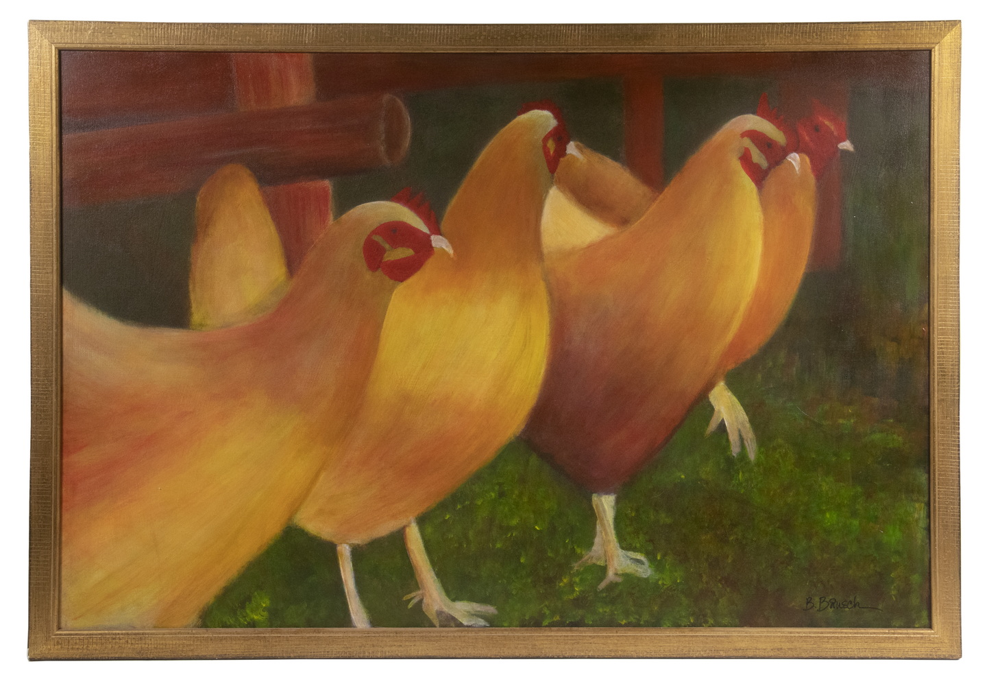 Appraisal: B BRUSCH CONTEMPORARY Three Chickens oil on canvas signed lower