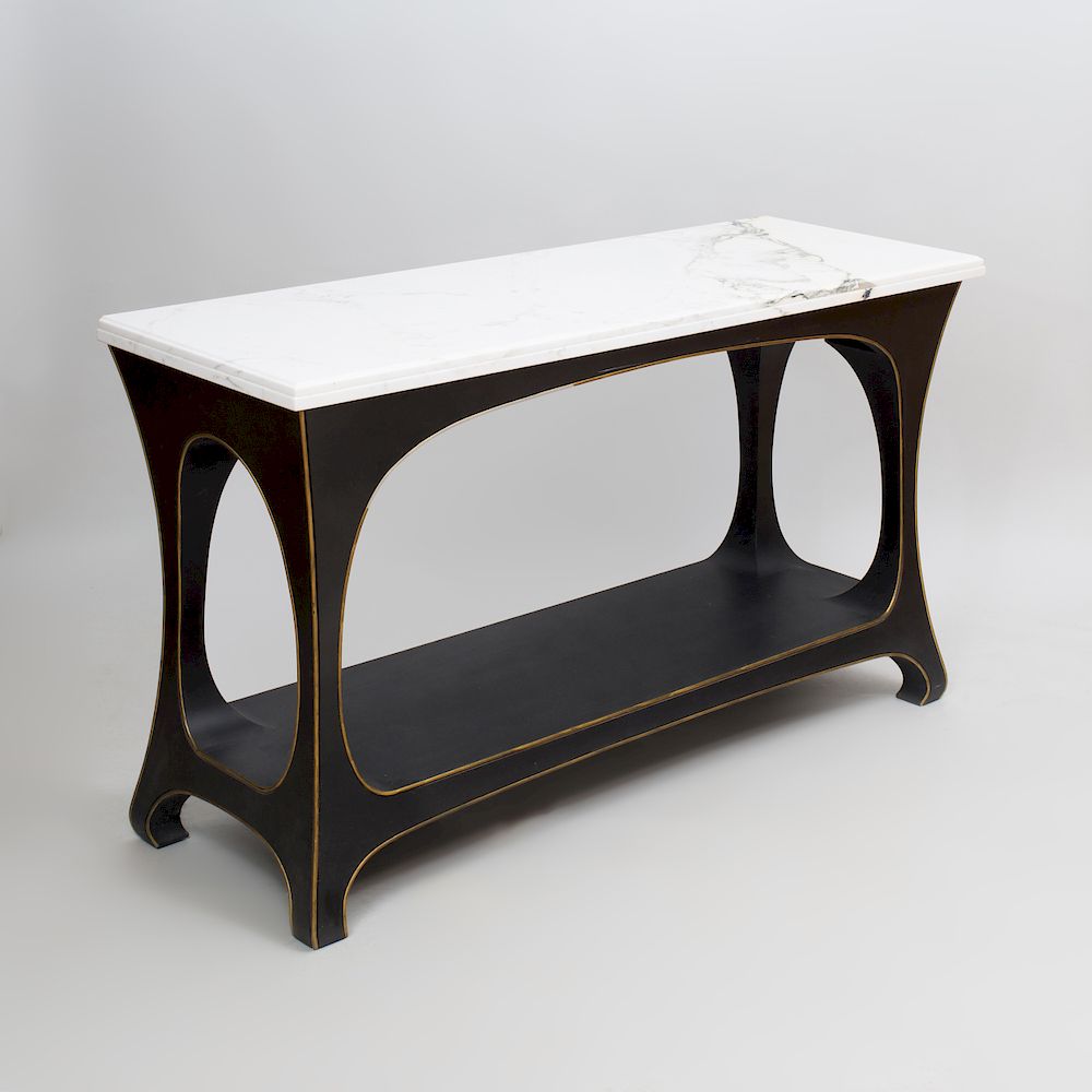 Appraisal: Black Painted and Parcel-Gilt Console Designed by Todd Gribben Fitted