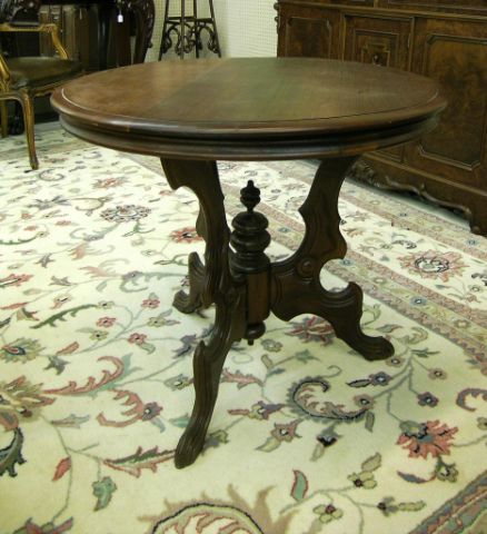 Appraisal: Victorian Walnut side table round top with carved tripod pedestal