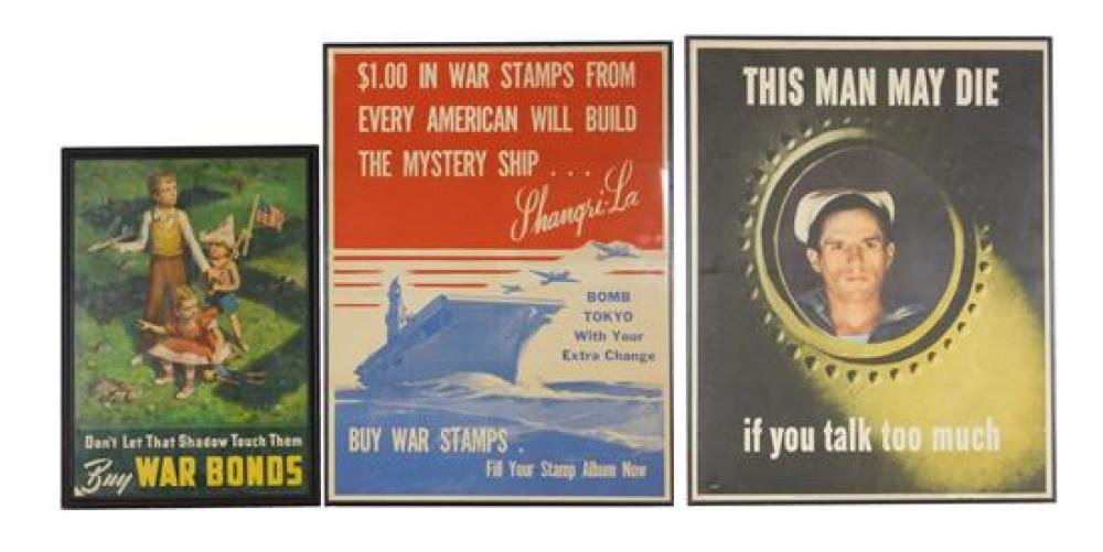 Appraisal: POSTERS Three framed WWII war posters c - printed by