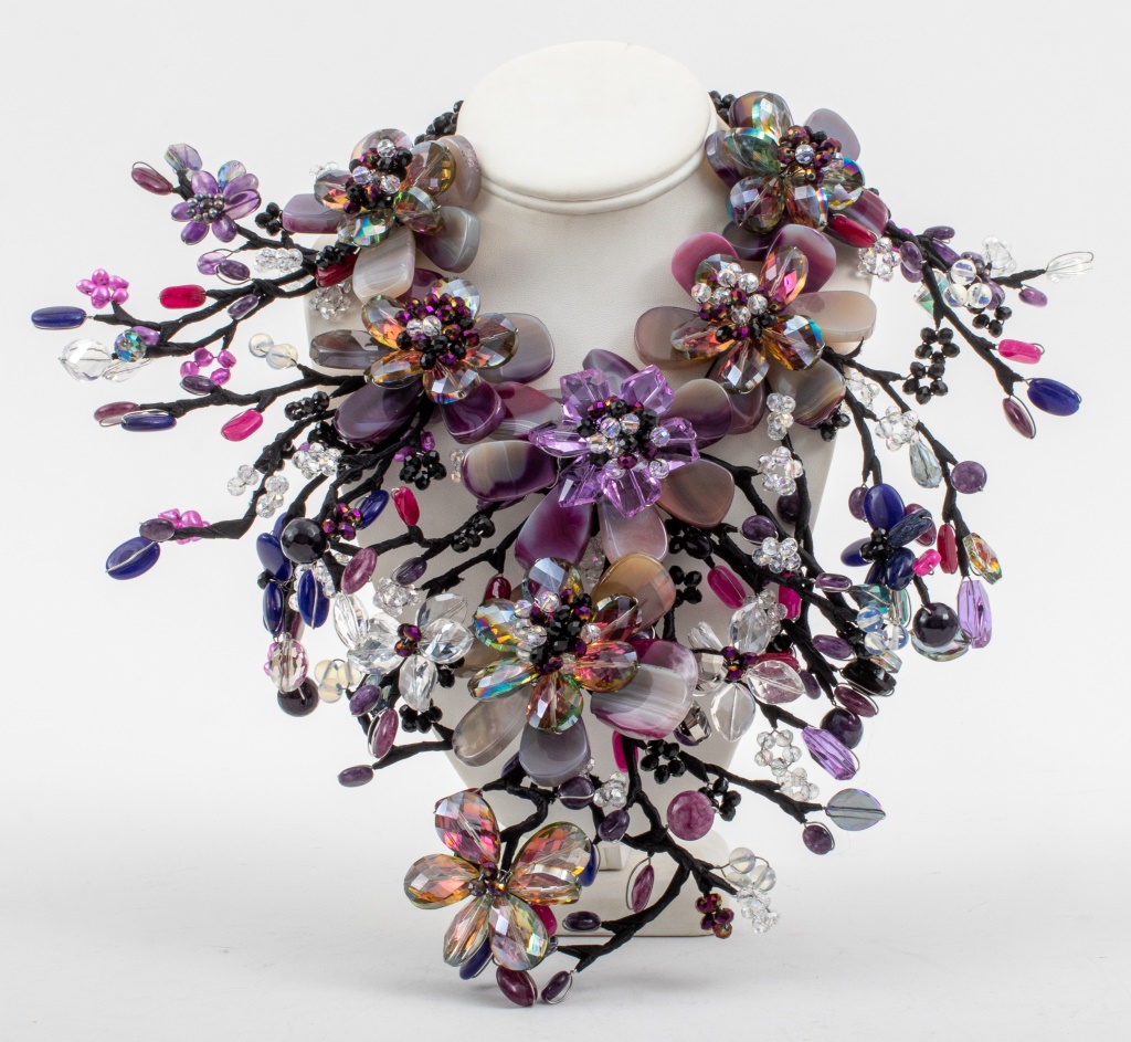 Appraisal: VINTAGE VILAIWAN AMETHYST LAPIS FLORAL NECKLACE Vintage Vilaiwan floral necklace