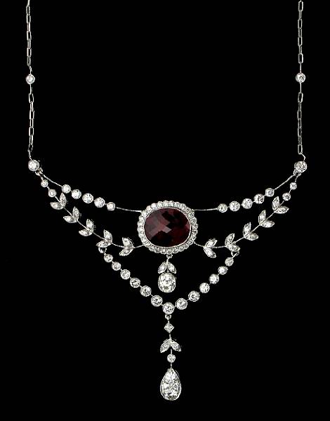 Appraisal: A ruby diamond and eighteen karat white gold necklace swag