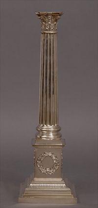 Appraisal: NEOCLASSICAL-STYLE SILVER-PLATED COLUMN-FORM TABLE LAMP The fluted shaft with Corinthian