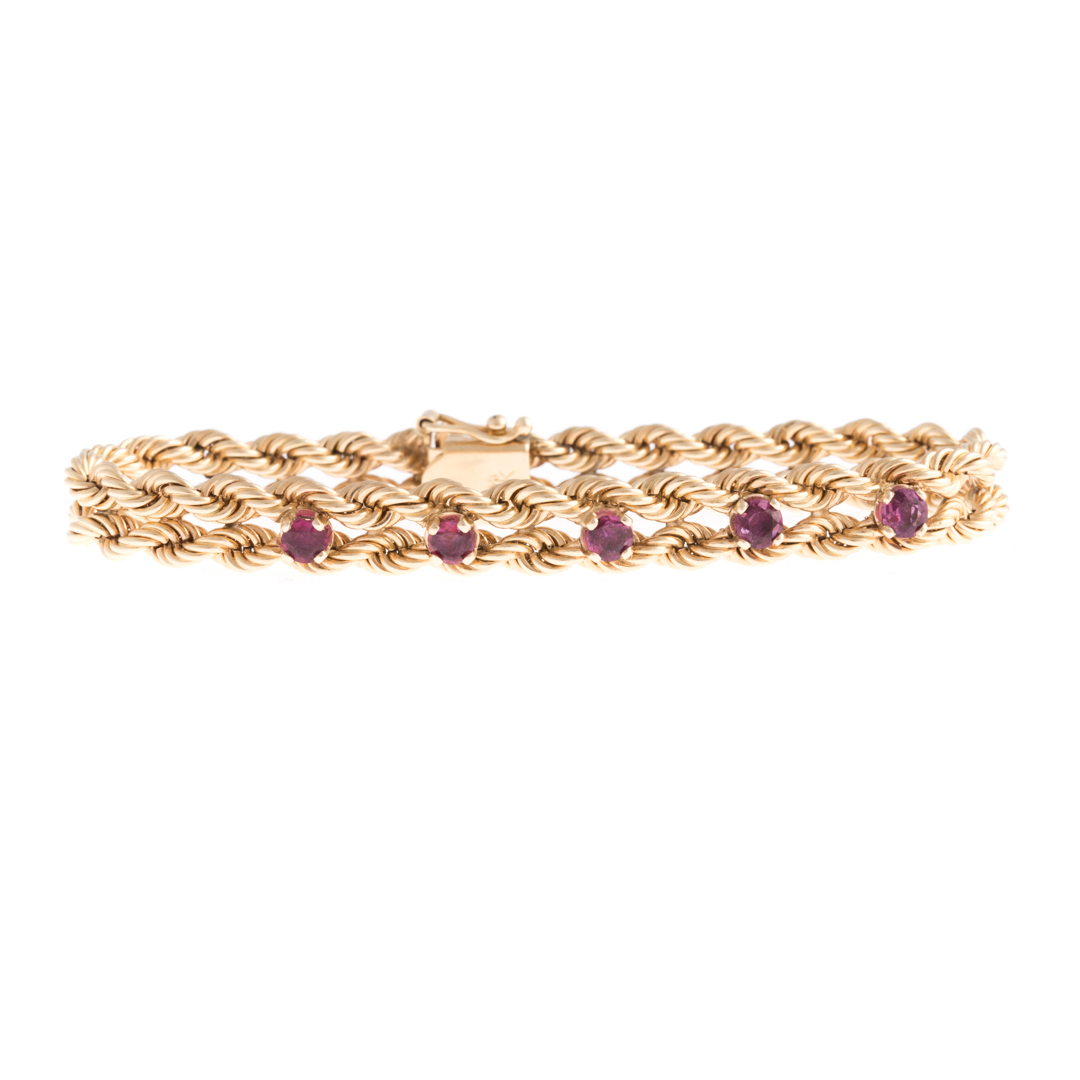 Appraisal: A Lady's Rope Bracelet with Rubies in K Gold K