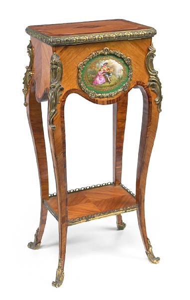 Appraisal: A Louis XV style gilt bronze and porcelain mounted inlaid