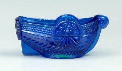 Appraisal: Sandwich glass steamboat salt cobalt blue marked on side Lafayet