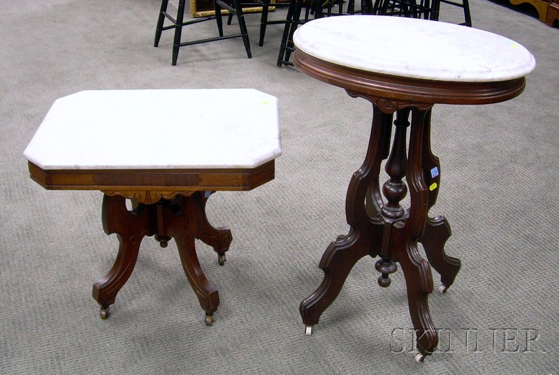 Appraisal: Two Victorian White Marble-top Carved Walnut Stands