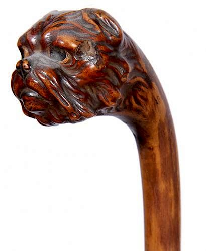 Appraisal: Folk-Art Dog Cane Folk-Art Dog Cane Ca A carved one-piece