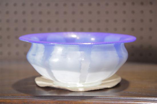 Appraisal: TIFFANY BOWL Opalescent bowl with vertical ribs and iridescent cobalt