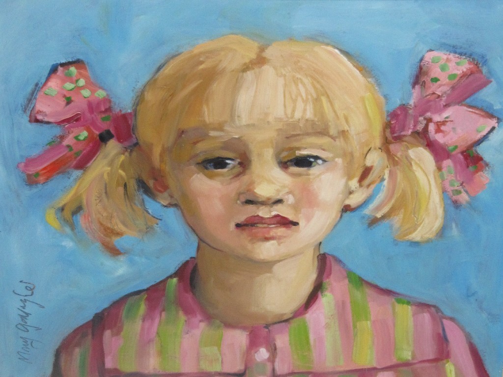 Appraisal: MARY GALLAGHER b Acrylic 'Girl with pink ribbons' signed recto