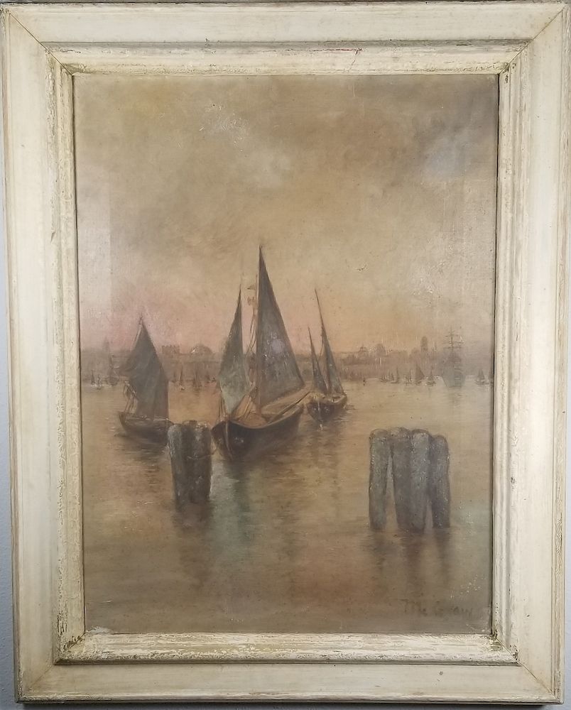 Appraisal: Signed th C Painting of Venetian Harbor View Signed th