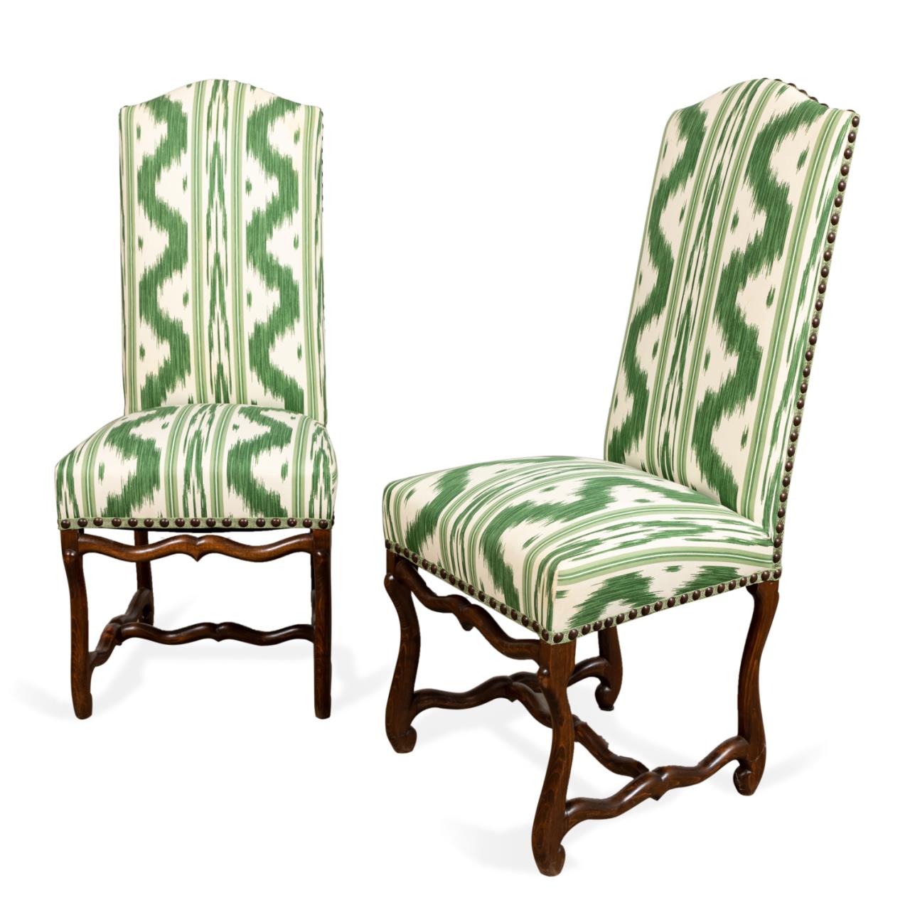 Appraisal: PAIR OF LOUIS XIV STYLE GREEN IKAT SIDE CHAIRS Pair