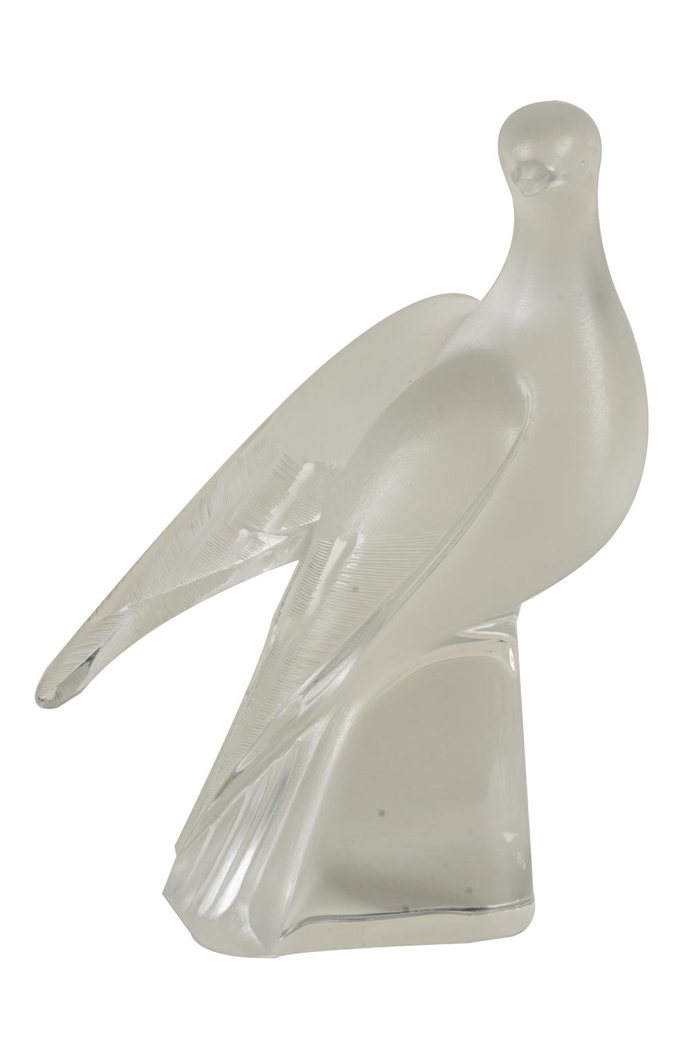 Appraisal: LALIQUE GLASS DOVE FIGUREsigned Lalique France and with paper Lalique