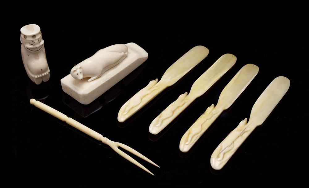 Appraisal: COLLECTION OF INUIT IVORY CARVINGS To include carved model of