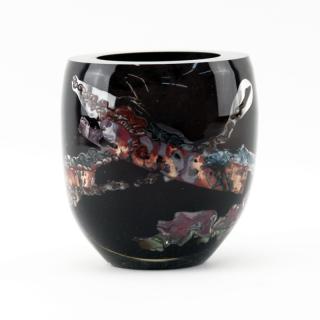 Appraisal: Modern Black and Colorful Art Glass Vase Modern Black and