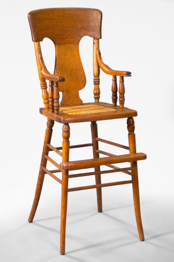 Appraisal: American Oak Child's High Chair early th century the back