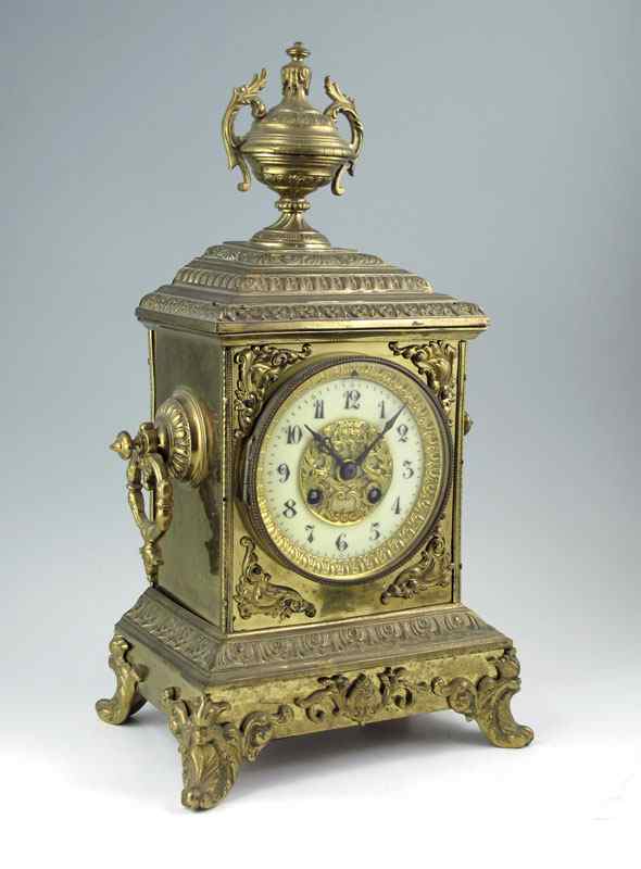 Appraisal: JAPY FRERES FRENCH BRASS MANTLE CLOCK Ornate brass case with