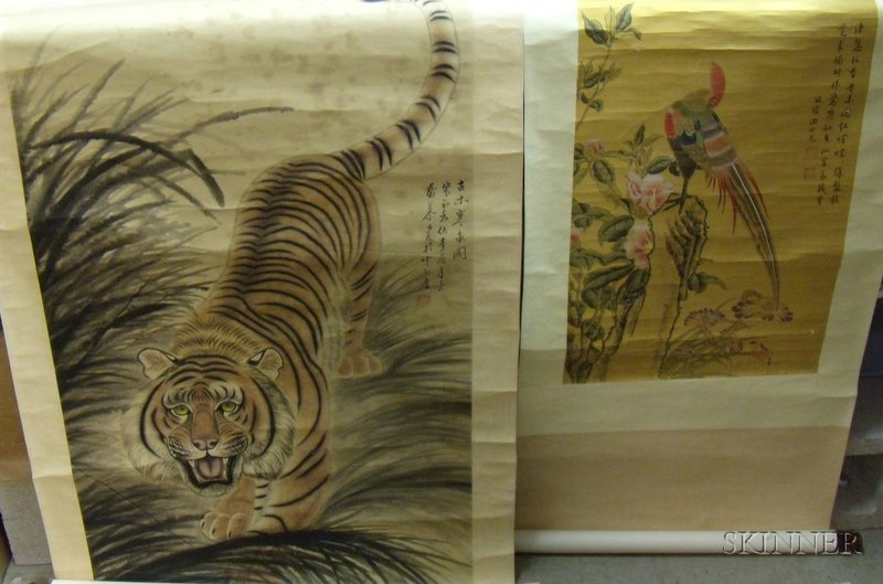 Appraisal: Two Asian Scrolls one depicting a tiger and the gilded